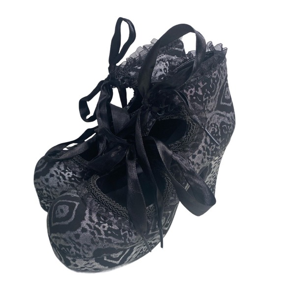 GOTHIKA-53 BLACK & SILVER NUBUCK MARY JANE HEELS Goth Vampire Whimsygoth Punk 7 - Picture 3 of 11